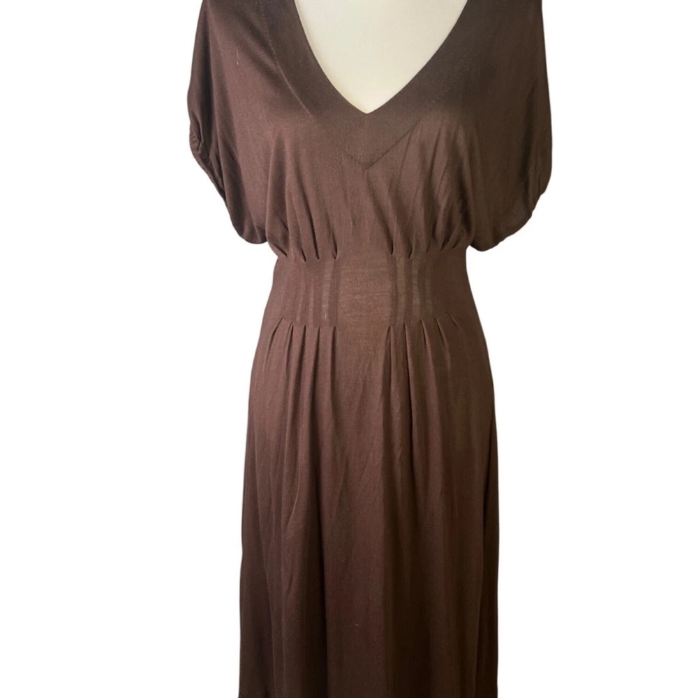 Deletta Anthropology Chocolate Brown Midi Pullover Short Sleeve Dress
